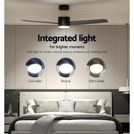 Sleek black ceiling fan suitable for indoor and undercover outdoor spaces