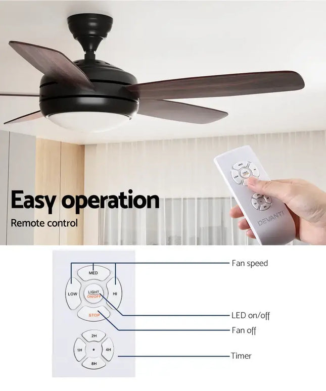 Devanti 52’’ Ceiling Fan AC Motor 5 Blades w/Light - Dark Wood - Appliances > Fans > Ceiling Fans