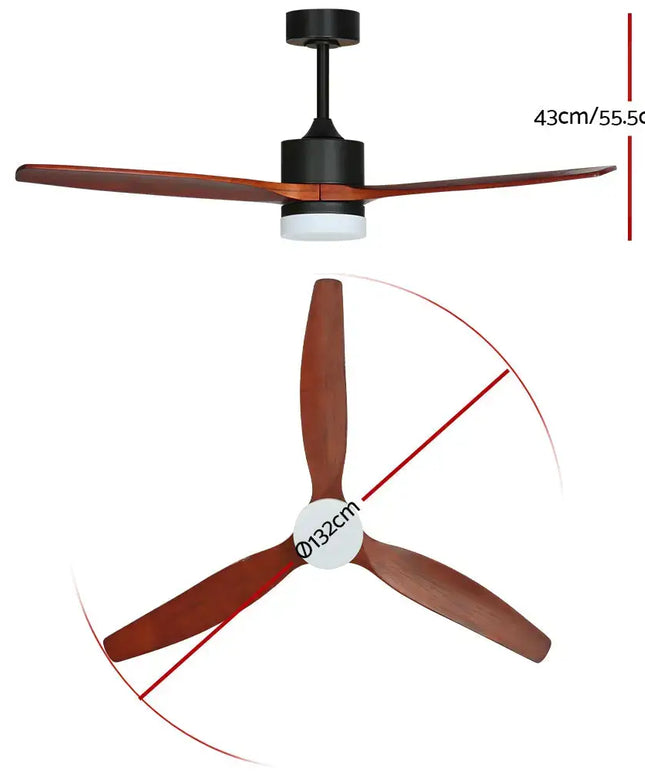 Devanti dark wood ceiling fan with three-speed settings and timer function