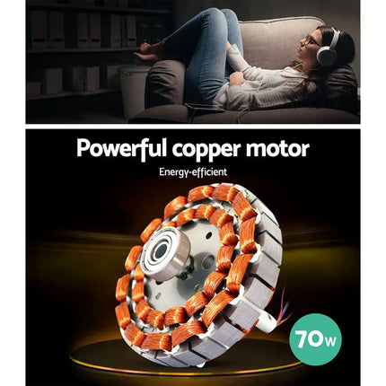 Ceiling fan with built-in LED light offering cool white, warm white, and neutral lighting