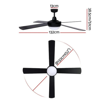 Stylish black ceiling fan with an energy-efficient AC motor and wooden blades