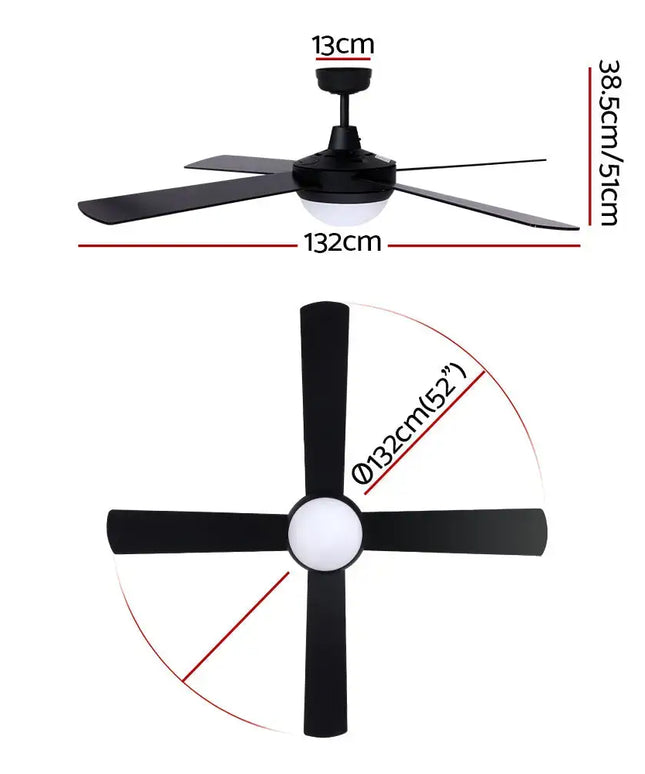 Stylish black ceiling fan with an energy-efficient AC motor and wooden blades