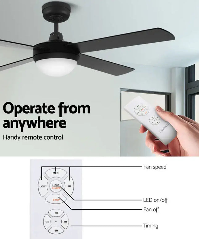Devanti 52-inch ceiling fan with three-speed settings and quiet AC motor