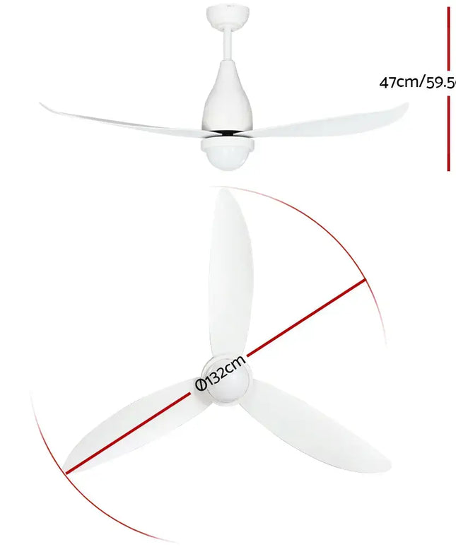 White ceiling fan with five-speed settings and sleek modern design