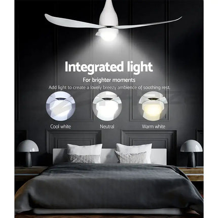 Stylish white ceiling fan with built-in LED light – Three adjustable color temperatures