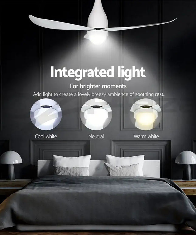 Stylish white ceiling fan with built-in LED light – Three adjustable color temperatures