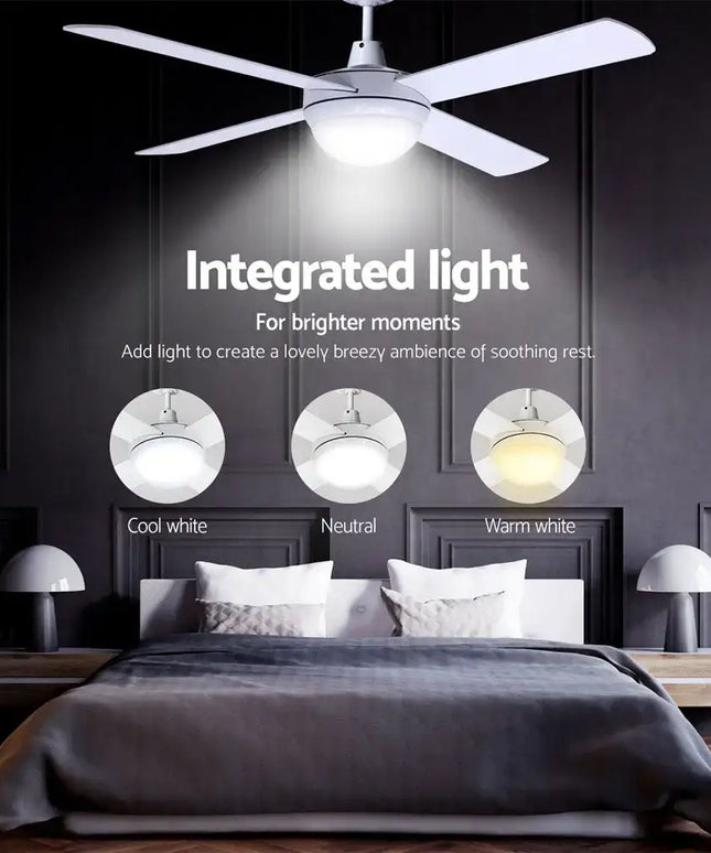 Energy-efficient ceiling fan with warm, neutral, and cool white LED options