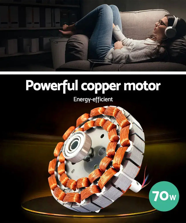 Remote-controlled ceiling fan with adjustable LED lighting in three colours