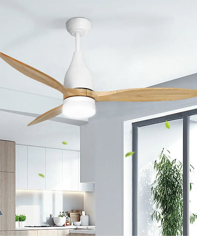 Elegant wooden-blade ceiling fan with a modern, stylish design