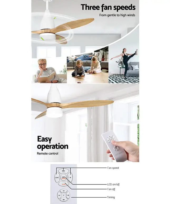 Devanti ceiling fan with three-speed settings and ultra-quiet AC motor