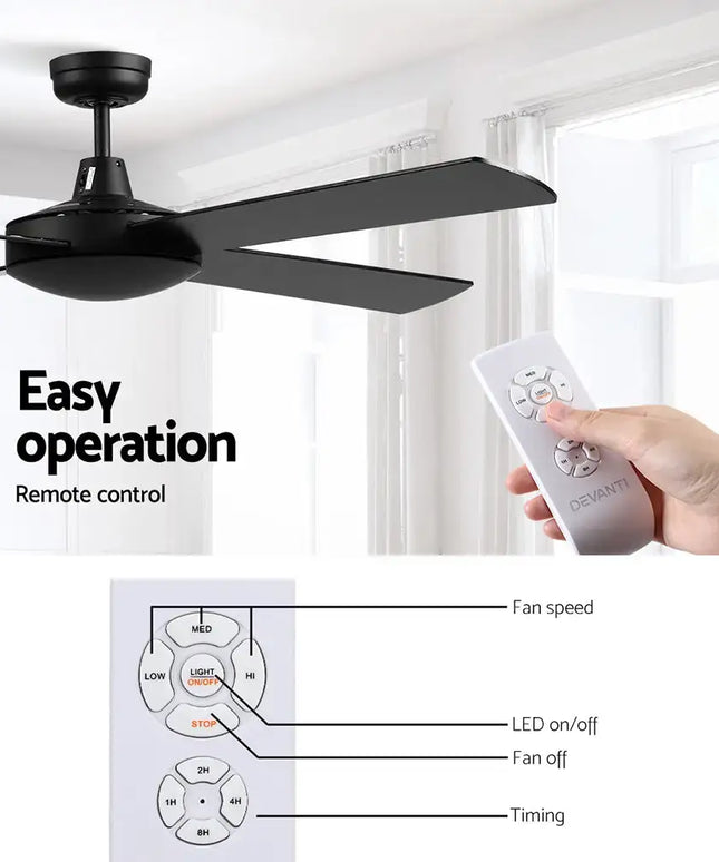 Stylish black ceiling fan with remote control for easy operation