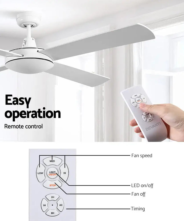 Remote-controlled 52-inch ceiling fan with 3-speed settings