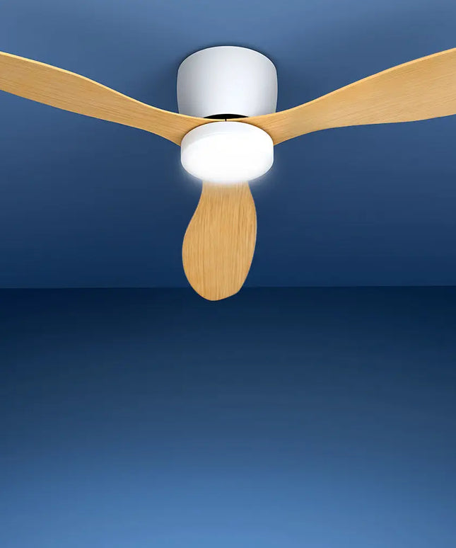 Modern light wood ceiling fan with three high-quality ABS blades for smooth airflow