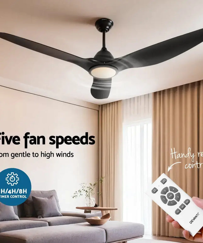 Devanti 64 Inch Ceiling Fan DC Motor w/Light w/Remote - Black - Appliances > Fans > Ceiling Fans