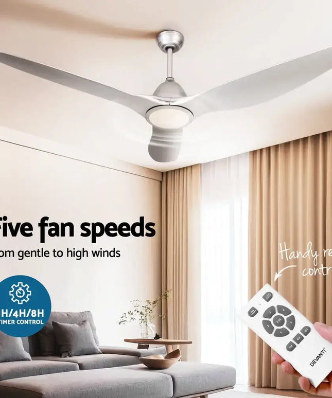 Devanti 64 Inch Ceiling Fan DC Motor w/Light w/Remote - Silver - Appliances > Fans > Ceiling Fans