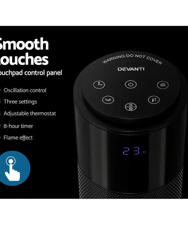 Devanti Ceramic Tower Heater 3D Flame 2000W - Appliances > Heaters