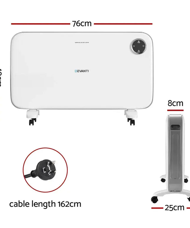 Devanti Electric Convection Heater White 2000W - Appliances > Heaters