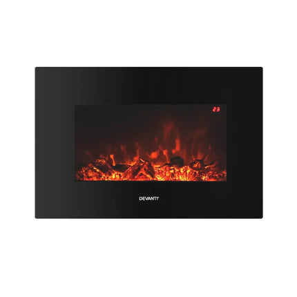 Devanti Electric Fireplace Fire Heater 2000W Black - Appliances > Heaters