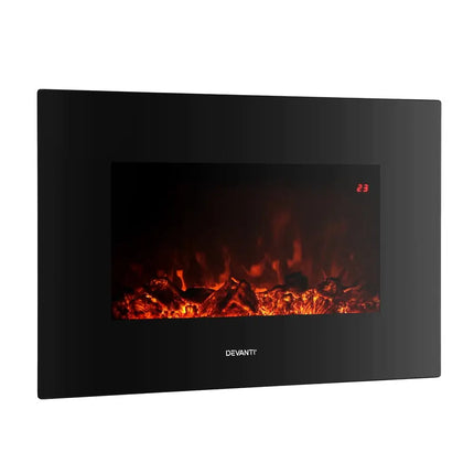 Devanti Electric Fireplace Fire Heater 2000W Black - Appliances > Heaters