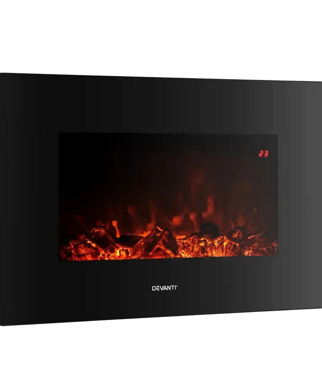 Devanti Electric Fireplace Fire Heater 2000W Black - Appliances > Heaters