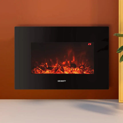 Devanti Electric Fireplace Fire Heater 2000W Black - Appliances > Heaters