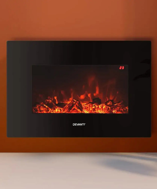 Devanti Electric Fireplace Fire Heater 2000W Black - Appliances > Heaters