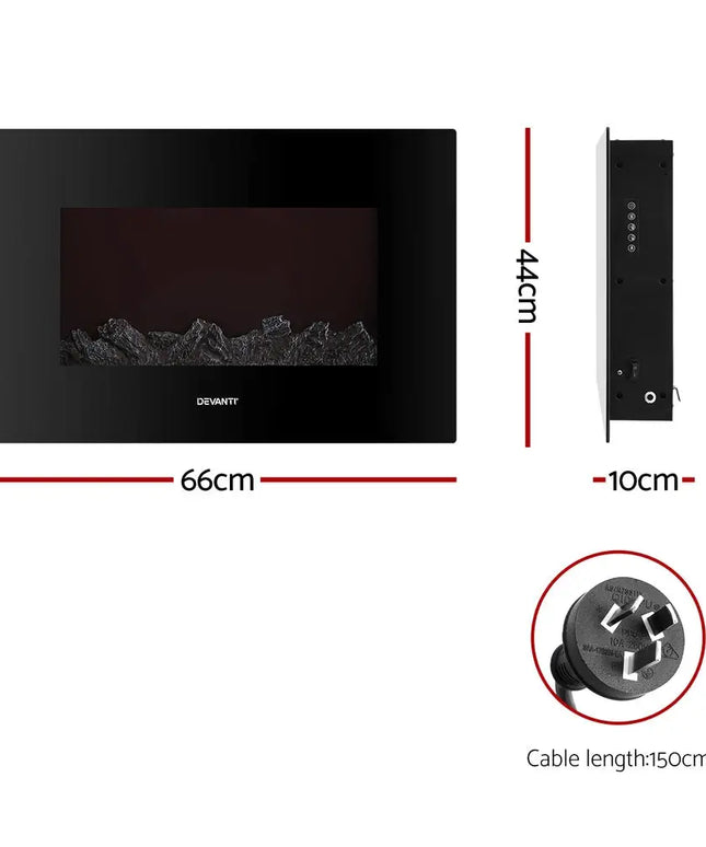 Devanti Electric Fireplace Fire Heater 2000W Black - Appliances > Heaters