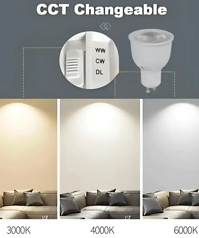 Adjustable color temperature Domus 6W GU10 Tri-Colour Dimmable LED Globe light bulb