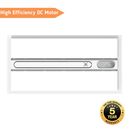 Sleek white PTC bathroom heater with integrated exhaust, lighting, and fan