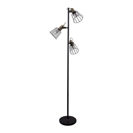 Domus ASHLEY-3FL Industrial 3-Light Floor Lamp – Black & Antique Brass - FLOOR LAMPS