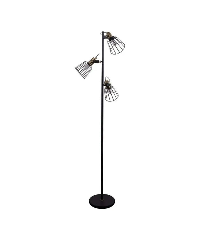 Domus ASHLEY-3FL Industrial 3-Light Floor Lamp – Black & Antique Brass - FLOOR LAMPS