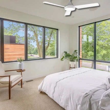 White Domus AXIS 48” DC Ceiling Fan with LED Light – modern, energy-efficient cooling solution