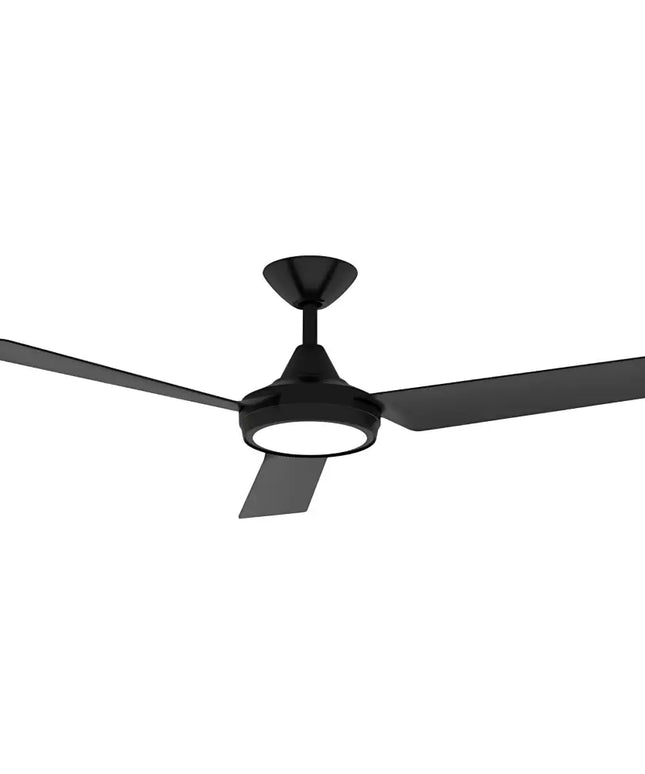 Domus Black Stylish 3-blade ceiling fan with switchable CCT LED, remote control & 9-speed settings