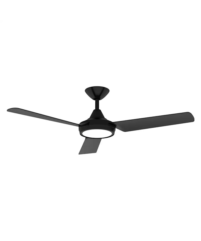 Domus Black Stylish 3-blade ceiling fan with switchable CCT LED, remote control & 9-speed settings