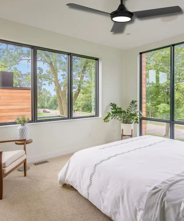 Black Domus AXIS 48” DC Ceiling Fan with LED Light – modern, energy-efficient cooling solution