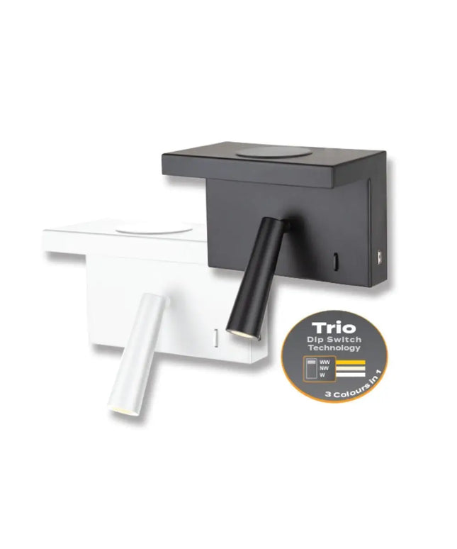 Domus CHARGE-01 - 2W LED Tri-Colour Interior Bedside Wall Light With Switch & Wireless Charging IP20 - TRIO-INDOOR-Domus Lighting