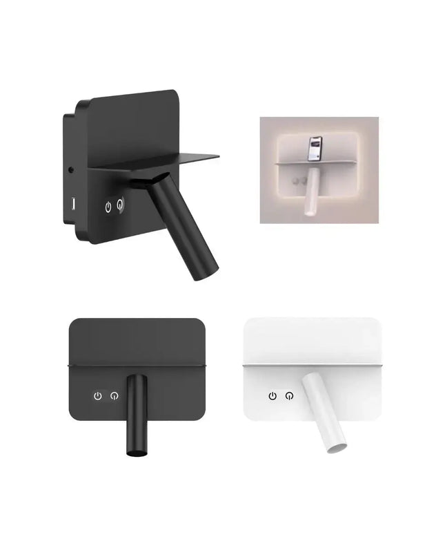 Domus CHARGE-02 - 4.5W LED Interior Bedside Focus & Backlit Wall Light With Dimmable Touch Switch & USB Charging IP20 3000K-INDOOR-Domus Lighting