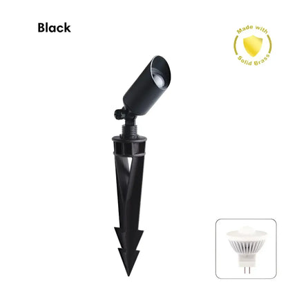 Black outdoor spotlight with ground stake for exterior garden lighting, IP65 rated