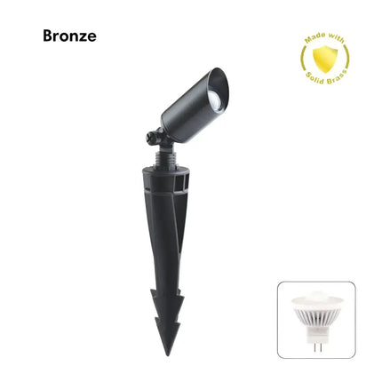 Bronze outdoor garden spotlight with ground stake for landscape illumination