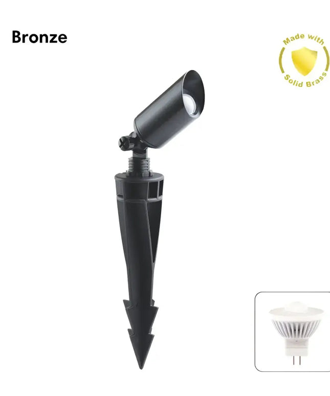 Bronze outdoor garden spotlight with ground stake for landscape illumination