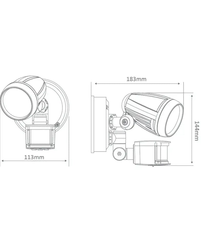 Modern Domus MURO-13S twin pack exterior LED spotlights with sensor functionality.