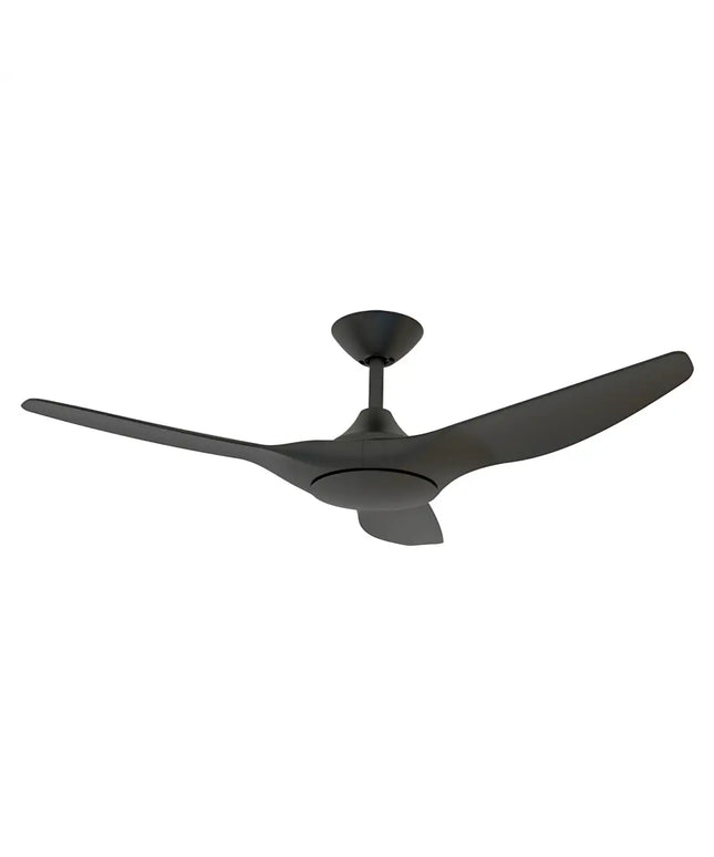 Black ceiling fan on a white background