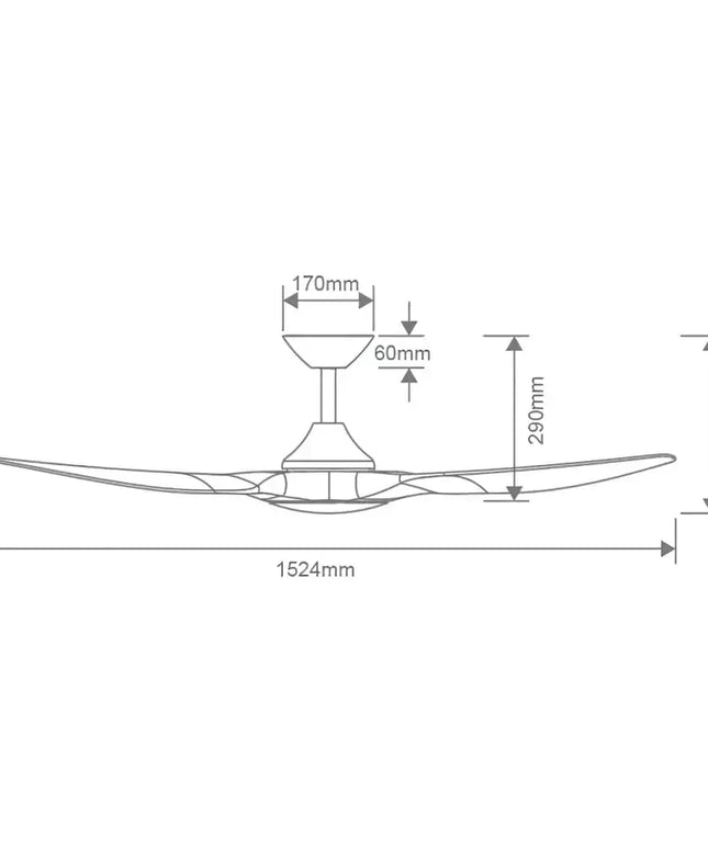 White oak ceiling fan with 3 blades and a modern design