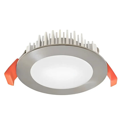 Silver-colored LED downlight 90mm with white diffuser and orange spring clips from Domus Tek