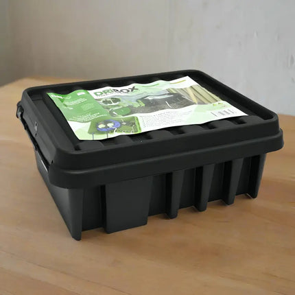 Black plastic storage box from Dri-Box Weather and Dust Proof Electrical Box series