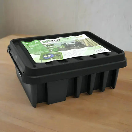 Black plastic storage box from Dri-Box Weather and Dust Proof Electrical Box series