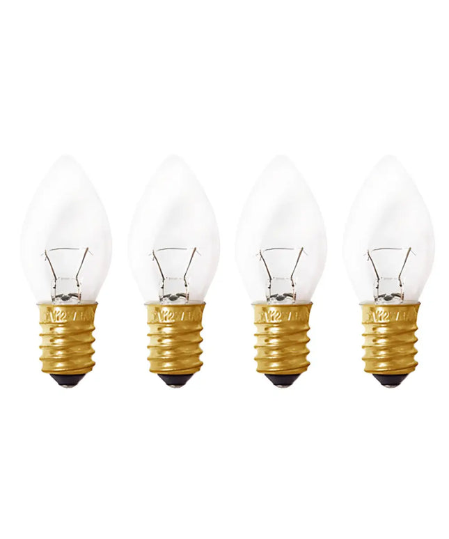 Pack of 4 safety-tested 12W 12V E14 clear bulbs for salt lamps.