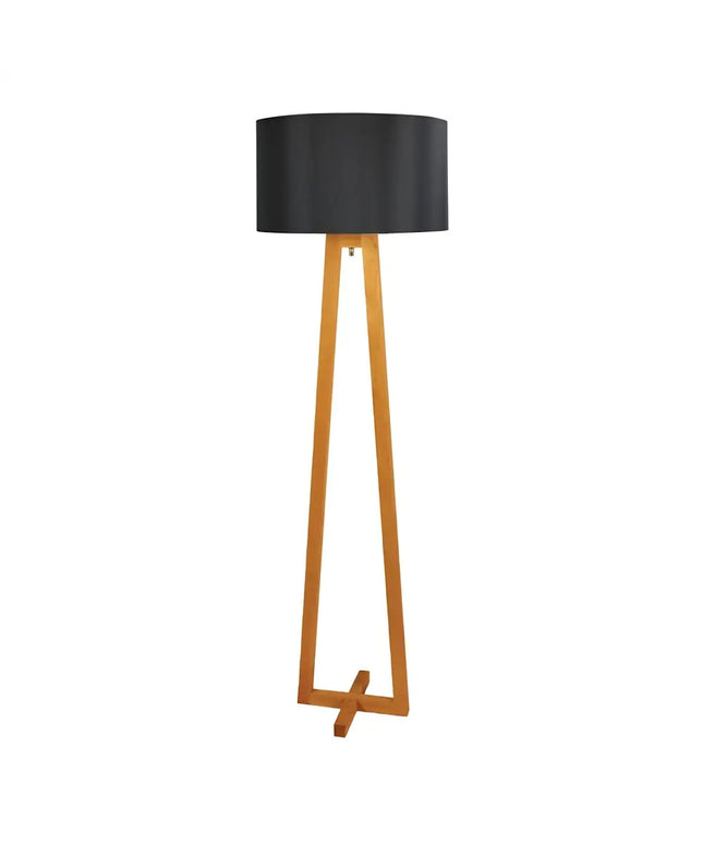 Edra 1 Light Floor Lamp Timber With Black Cotton Shade - OL93533BK-Floor Lamps-Oriel Lighting
