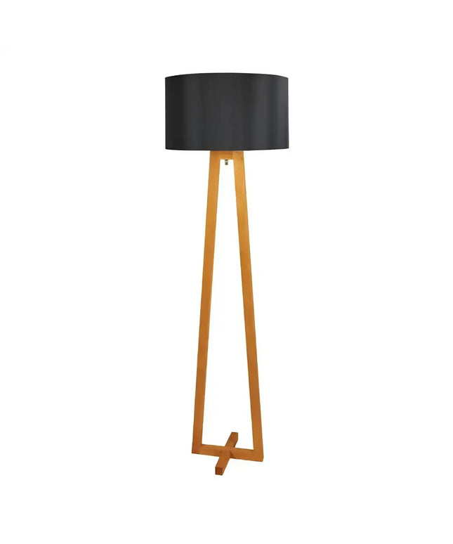Edra 1 Light Floor Lamp Timber With Black Cotton Shade - OL93533BK-Floor Lamps-Oriel Lighting