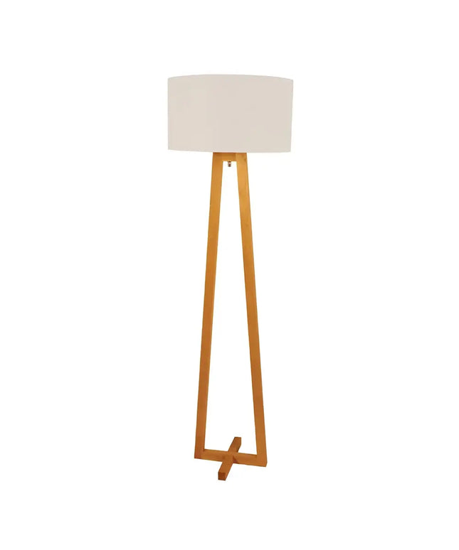 Edra 1 Light Floor Lamp Timber With White Cotton Shade - OL93533WH-Floor Lamps-Oriel Lighting